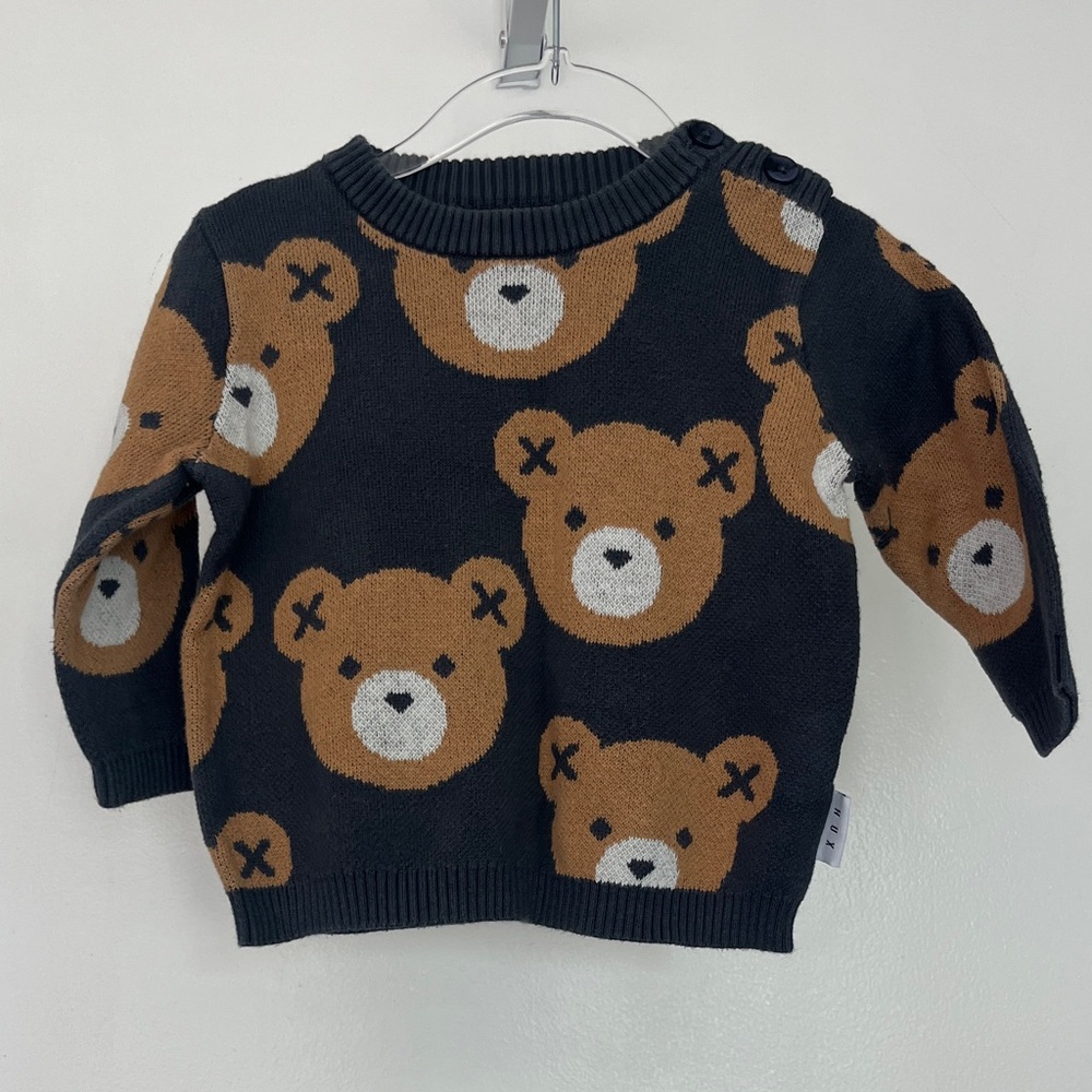 Huxbaby Black and Brown Bear Knit Sweater